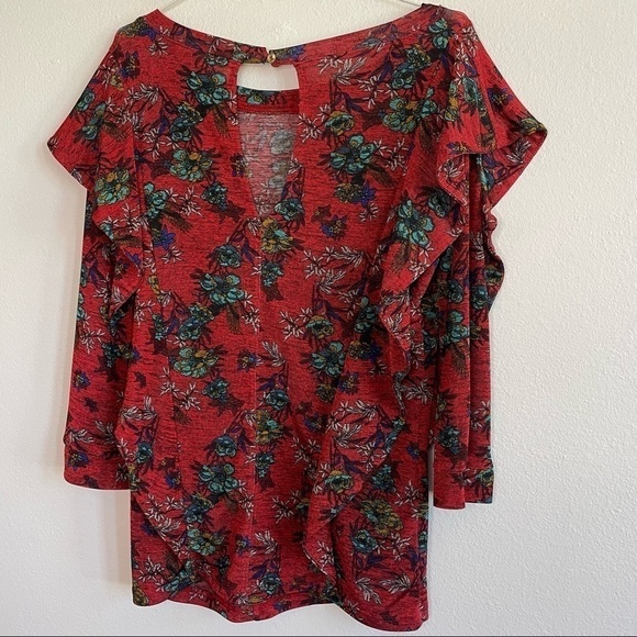 FREE PEOPLE RED DOCK STREET FLORAL RUFFLE BLOUSE - Picture 7 of 9